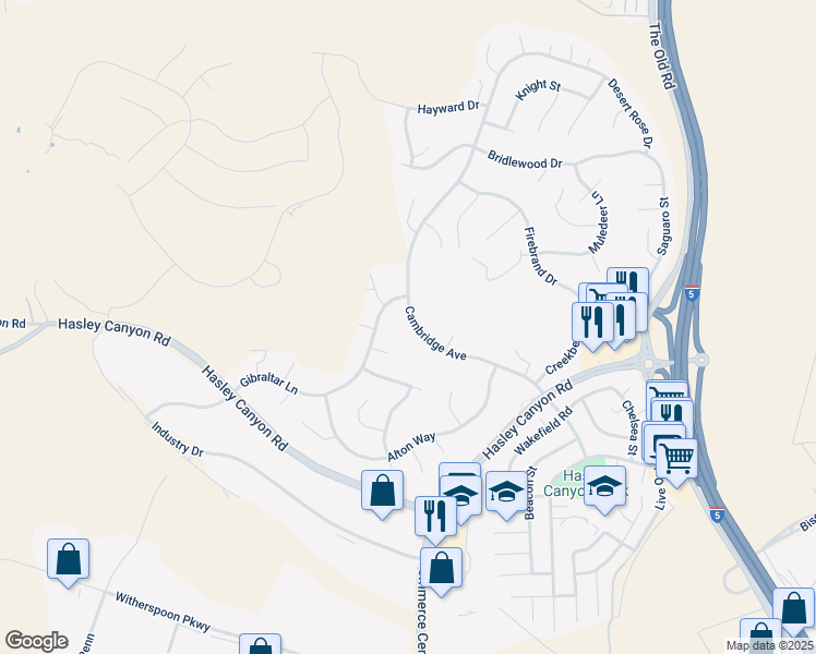 map of restaurants, bars, coffee shops, grocery stores, and more near 28209 Somerset Court in Castaic