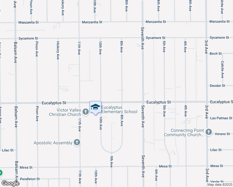 map of restaurants, bars, coffee shops, grocery stores, and more near 11354 8th Avenue in Hesperia
