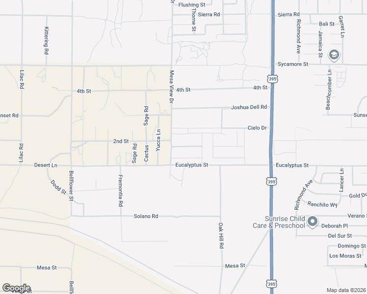 map of restaurants, bars, coffee shops, grocery stores, and more near Fresh Meadow Place in Victorville