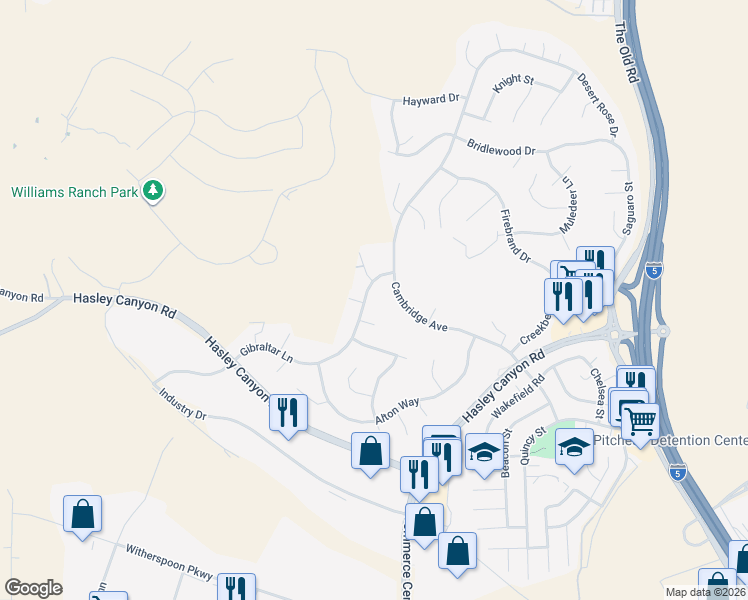 map of restaurants, bars, coffee shops, grocery stores, and more near 28120 Gibraltar Lane in Castaic