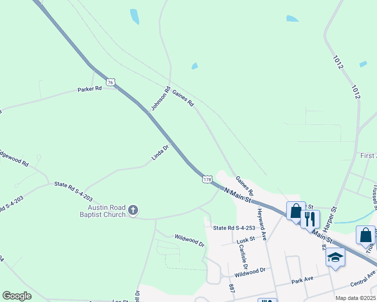 map of restaurants, bars, coffee shops, grocery stores, and more near 12407 Belton Honea Path Highway in Honea Path