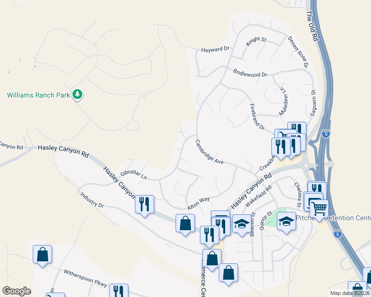 map of restaurants, bars, coffee shops, grocery stores, and more near 28120 Gibraltar Lane in Castaic