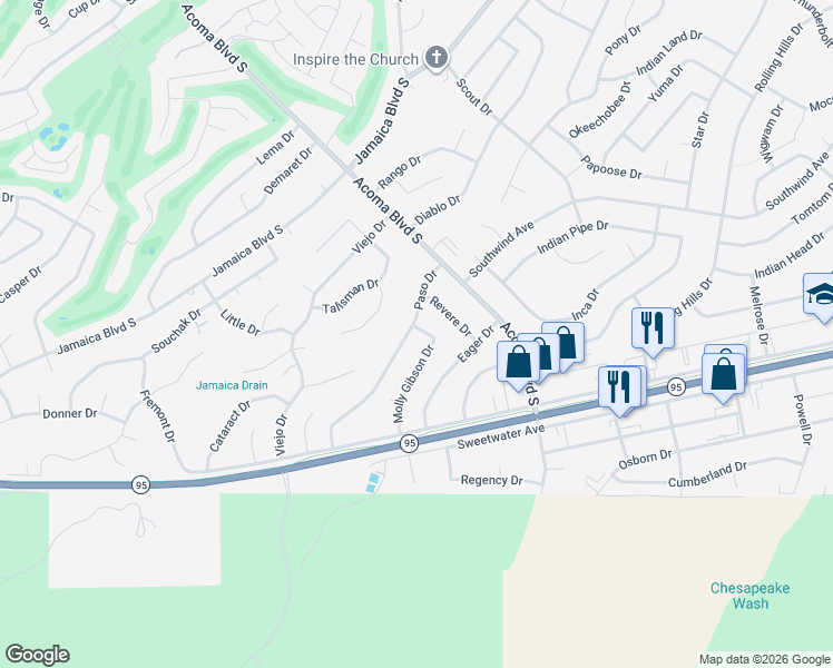map of restaurants, bars, coffee shops, grocery stores, and more near 882 Paso Dr in Lake Havasu City