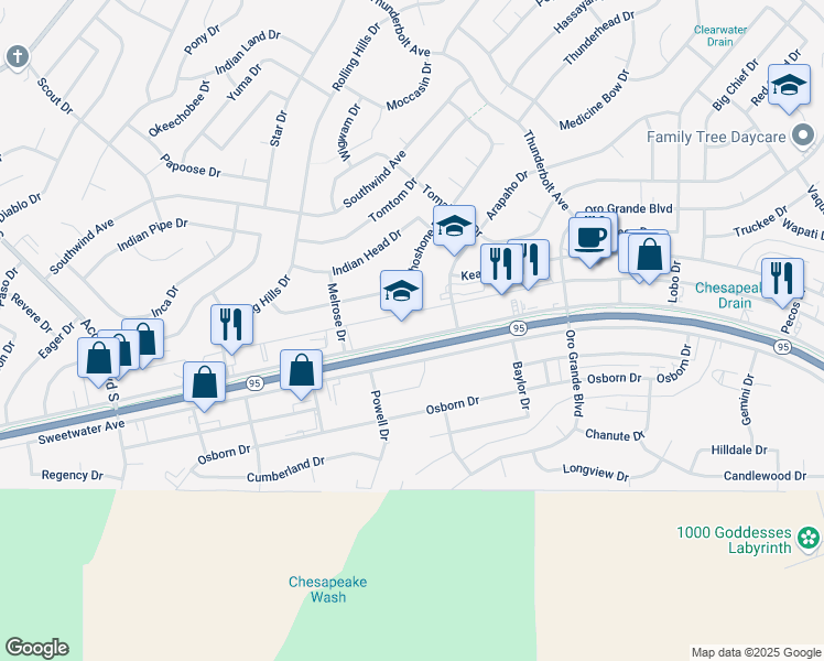 map of restaurants, bars, coffee shops, grocery stores, and more near 3155 Maricopa Avenue in Lake Havasu City