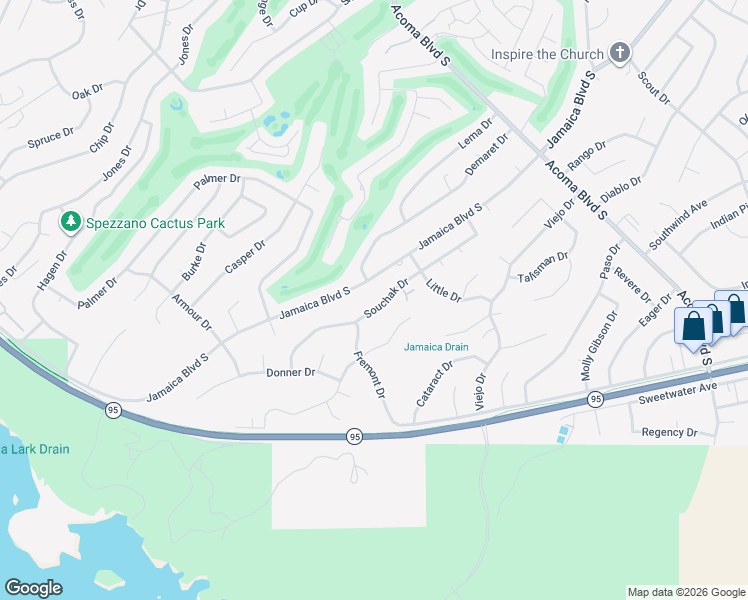 map of restaurants, bars, coffee shops, grocery stores, and more near 2301 Souchak Drive in Lake Havasu City