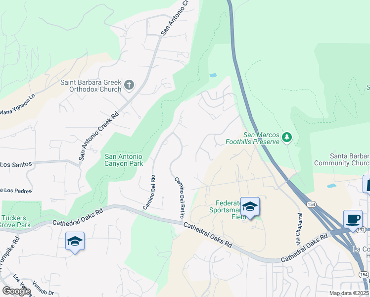 map of restaurants, bars, coffee shops, grocery stores, and more near 1062 Camino Del Retiro in Santa Barbara