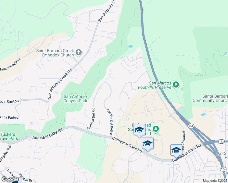 map of restaurants, bars, coffee shops, grocery stores, and more near 1062 Camino Del Retiro in Santa Barbara