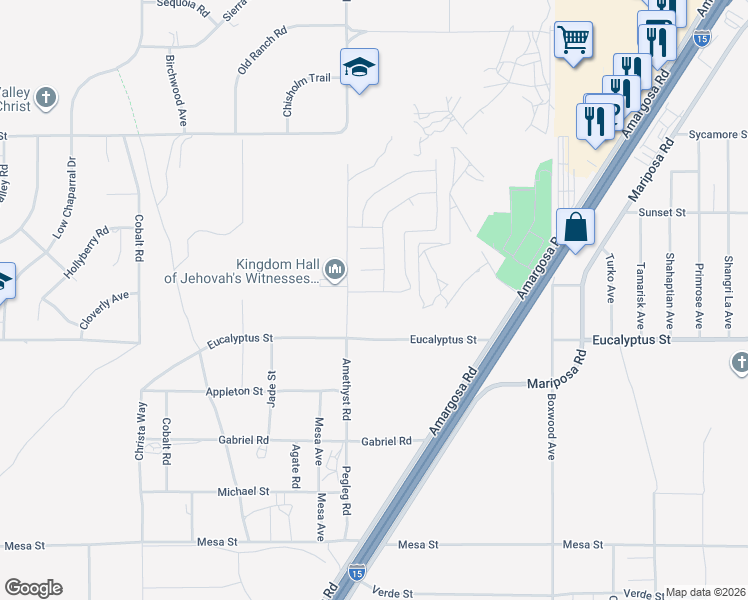 map of restaurants, bars, coffee shops, grocery stores, and more near 13727 Emery Street in Victorville
