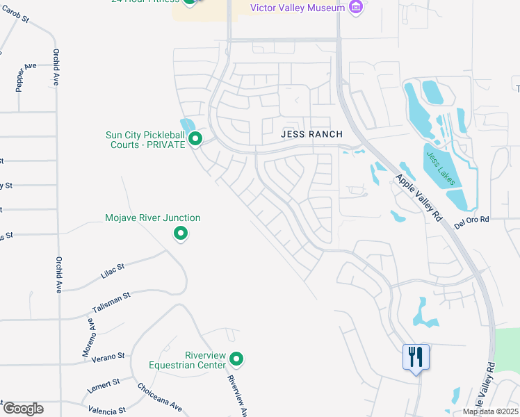 map of restaurants, bars, coffee shops, grocery stores, and more near 19118 Opal Court in Apple Valley