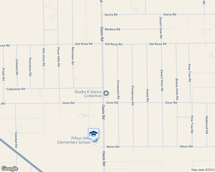 map of restaurants, bars, coffee shops, grocery stores, and more near 11411 Oasis Road in Pinon Hills