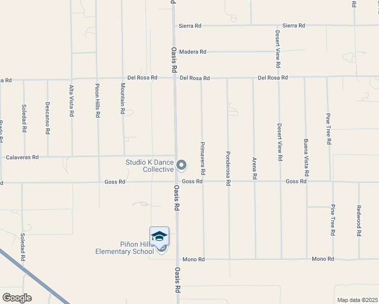 map of restaurants, bars, coffee shops, grocery stores, and more near 11411 Oasis Road in Pinon Hills
