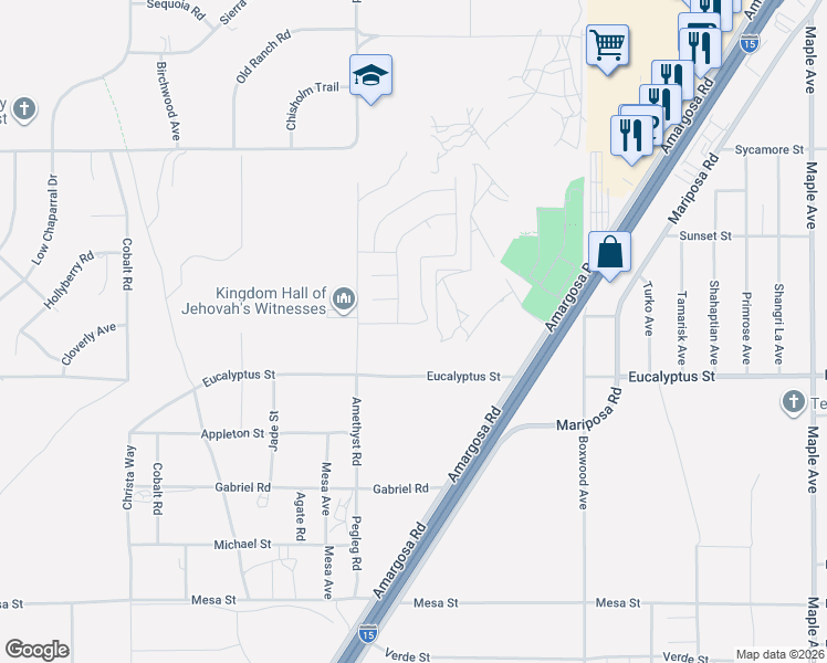 map of restaurants, bars, coffee shops, grocery stores, and more near 13872-13898 Eucalyptus Street in Victorville