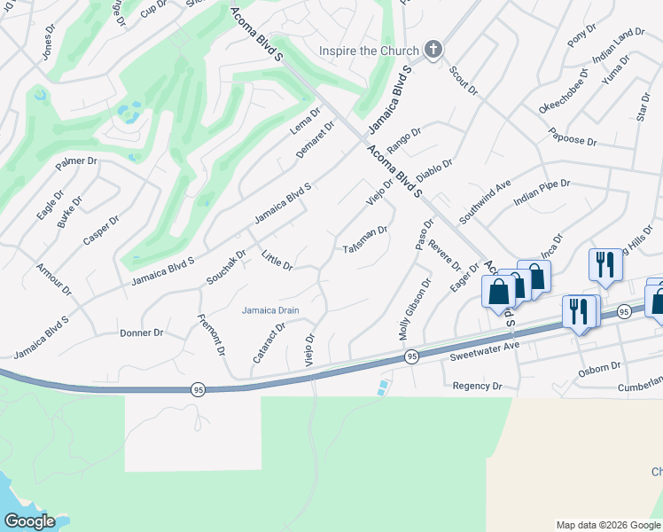 map of restaurants, bars, coffee shops, grocery stores, and more near 2476 Viejo Drive in Lake Havasu City