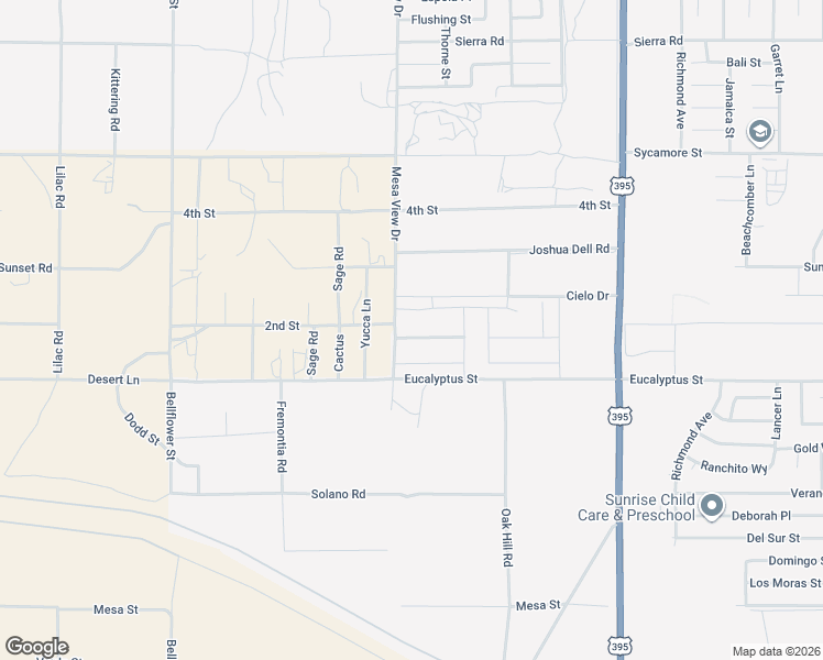 map of restaurants, bars, coffee shops, grocery stores, and more near Fresh Meadow Place in Victorville