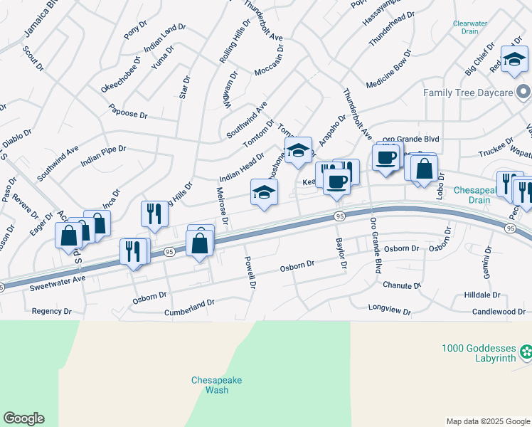 map of restaurants, bars, coffee shops, grocery stores, and more near 3155 Maricopa Avenue in Lake Havasu City