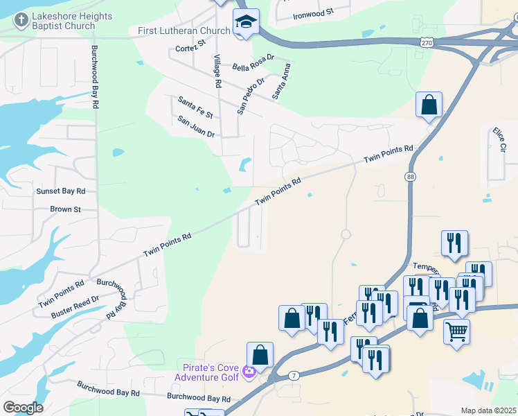 map of restaurants, bars, coffee shops, grocery stores, and more near 106 Cenark Lane in Hot Springs