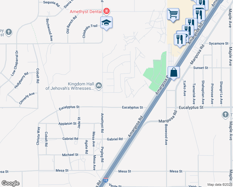 map of restaurants, bars, coffee shops, grocery stores, and more near 13727 Emery Street in Victorville