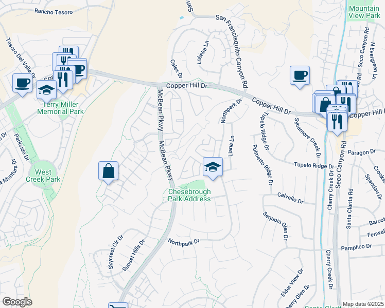 map of restaurants, bars, coffee shops, grocery stores, and more near 28039 Keepsake Way in Santa Clarita