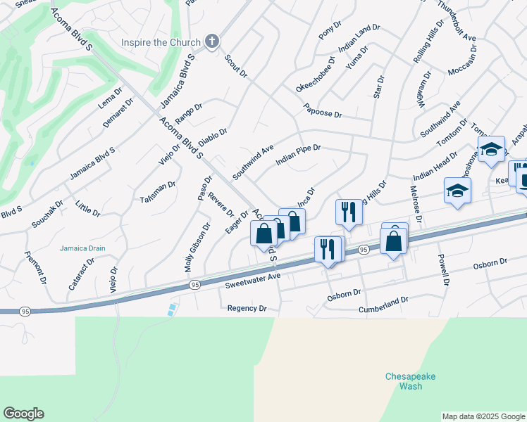 map of restaurants, bars, coffee shops, grocery stores, and more near 2740 Inca Drive in Lake Havasu City