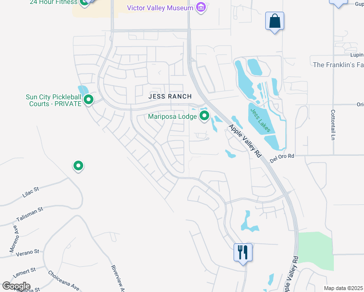 map of restaurants, bars, coffee shops, grocery stores, and more near Clearview Drive in Apple Valley