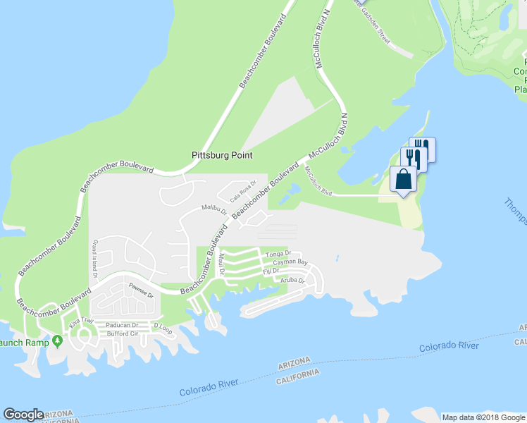 map of restaurants, bars, coffee shops, grocery stores, and more near 300 Barcelona Loop in Lake Havasu City