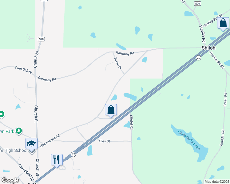 map of restaurants, bars, coffee shops, grocery stores, and more near 881 Hammonds Road in Fyffe