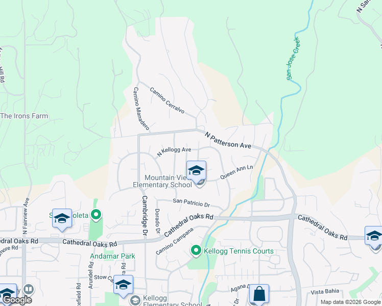 map of restaurants, bars, coffee shops, grocery stores, and more near 1027 Saint Marys Lane in Santa Barbara