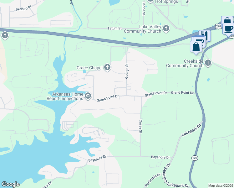 map of restaurants, bars, coffee shops, grocery stores, and more near 109 Herrin Drive in Hot Springs