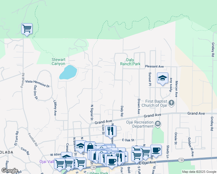 map of restaurants, bars, coffee shops, grocery stores, and more near 1101 North Montgomery Street in Ojai
