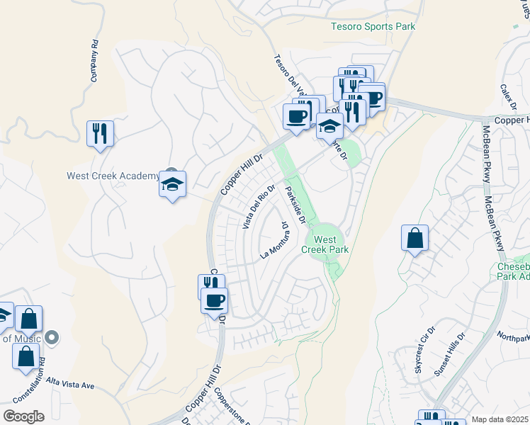 map of restaurants, bars, coffee shops, grocery stores, and more near 28569 Las Canastas Drive in Santa Clarita