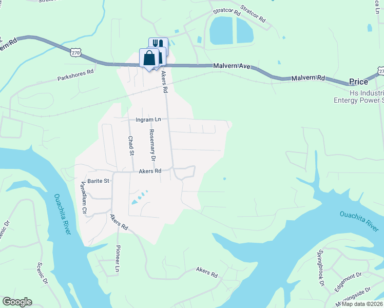 map of restaurants, bars, coffee shops, grocery stores, and more near 109 Circle R Court in Hot Springs