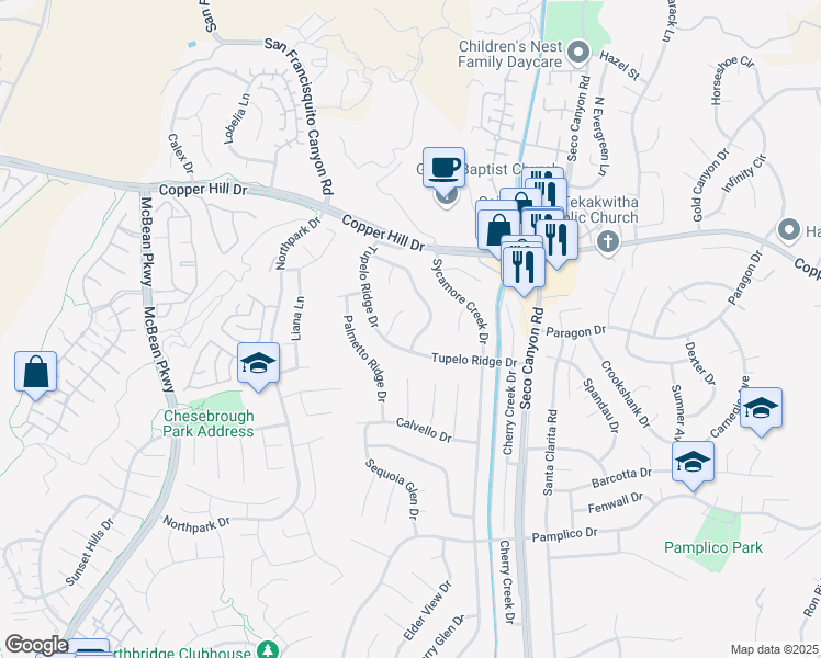 map of restaurants, bars, coffee shops, grocery stores, and more near 27917 Redwood Glen Road in Santa Clarita