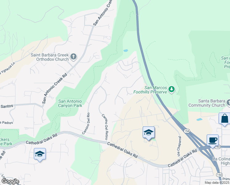 map of restaurants, bars, coffee shops, grocery stores, and more near 4477 Meadowlark Lane in Santa Barbara