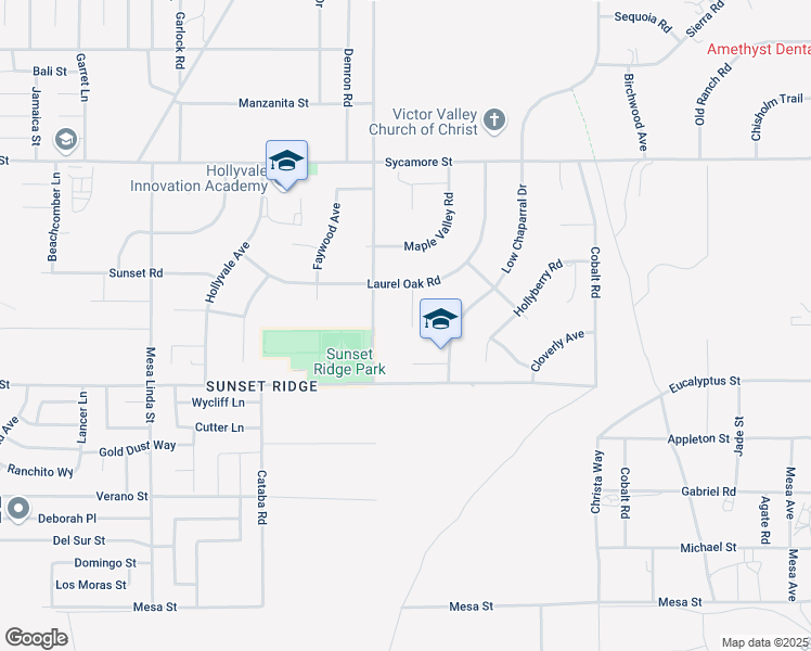 map of restaurants, bars, coffee shops, grocery stores, and more near 11418 Scotch Pine Way in Victorville