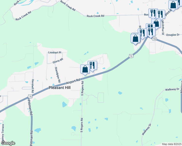map of restaurants, bars, coffee shops, grocery stores, and more near 2070 Airport Road in Hot Springs