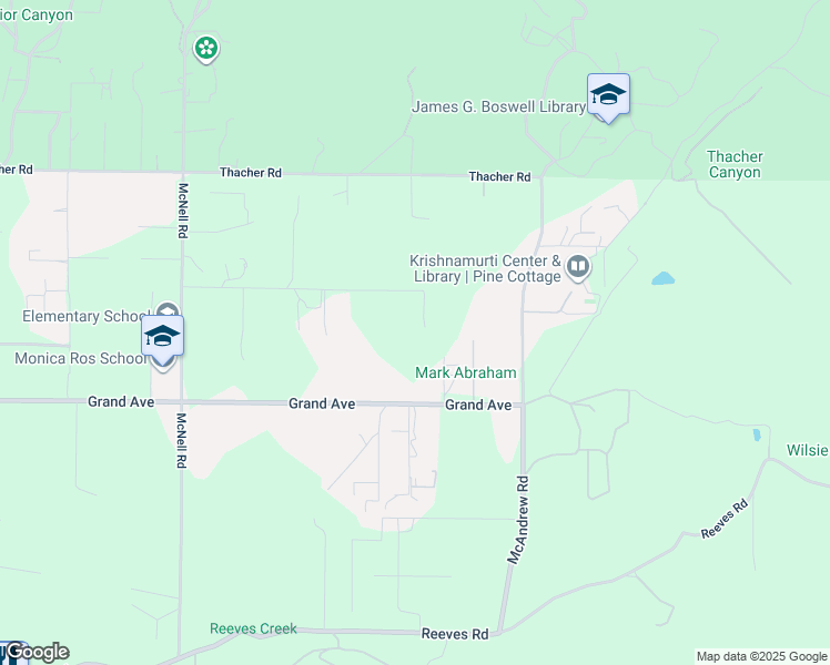 map of restaurants, bars, coffee shops, grocery stores, and more near 4530 Hendrickson Road in Ojai