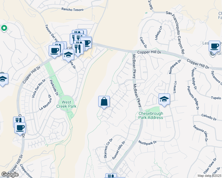 map of restaurants, bars, coffee shops, grocery stores, and more near 23880 Belcaro Court in Santa Clarita