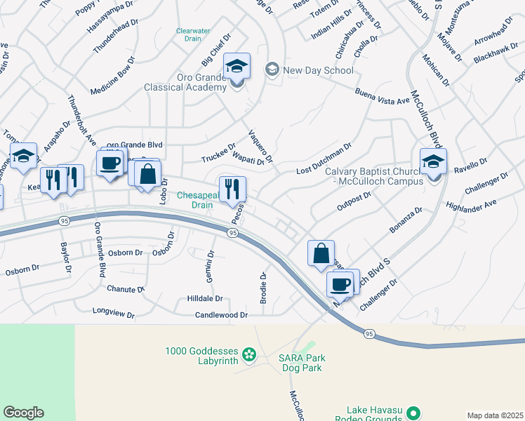 map of restaurants, bars, coffee shops, grocery stores, and more near 3498 Kearsage Dr in Lake Havasu City