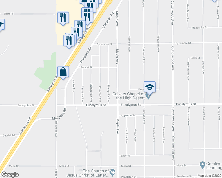 map of restaurants, bars, coffee shops, grocery stores, and more near 11409 Shangri Lane Avenue in Hesperia