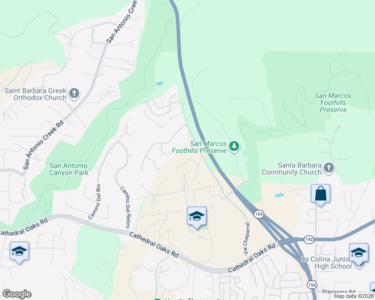 map of restaurants, bars, coffee shops, grocery stores, and more near 1081 Via Chaparral in Santa Barbara
