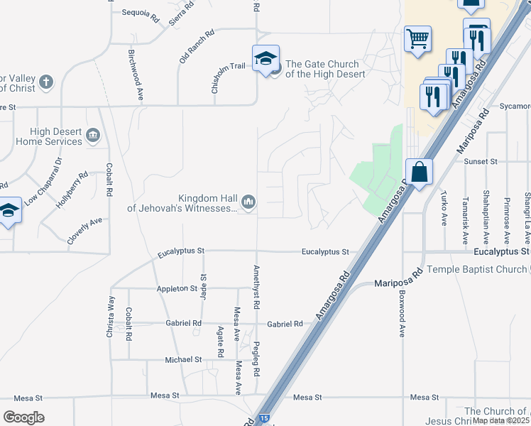 map of restaurants, bars, coffee shops, grocery stores, and more near 13694 Emery Street in Victorville