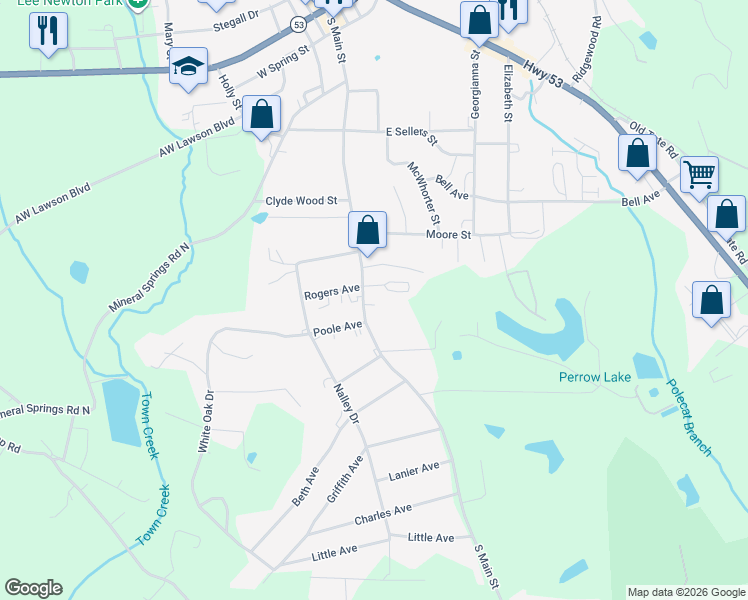 map of restaurants, bars, coffee shops, grocery stores, and more near 719 South Main Street in Big Canoe