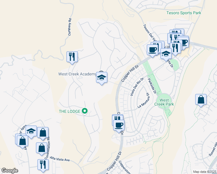 map of restaurants, bars, coffee shops, grocery stores, and more near 28767 West Hills Drive in Santa Clarita