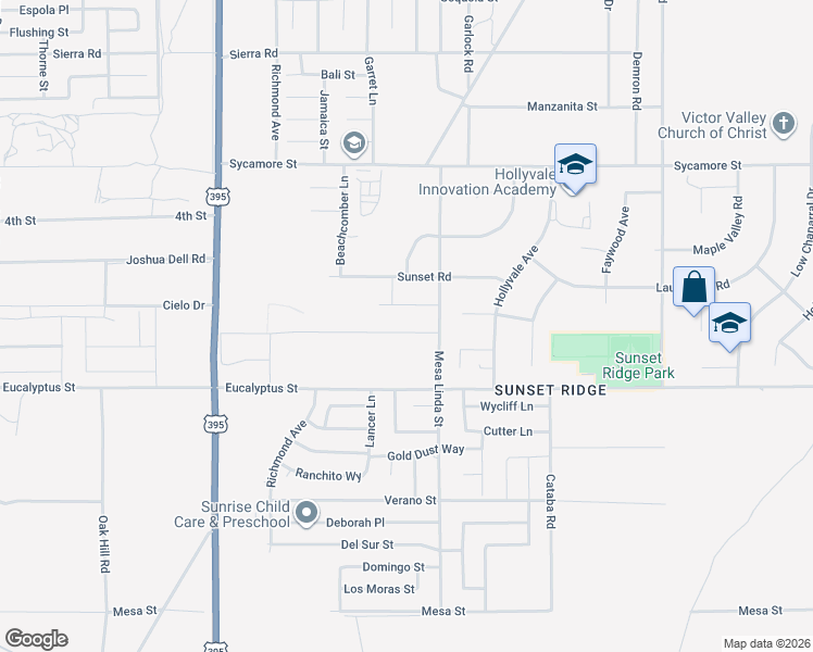 map of restaurants, bars, coffee shops, grocery stores, and more near 12444 Deodar Street in Victorville