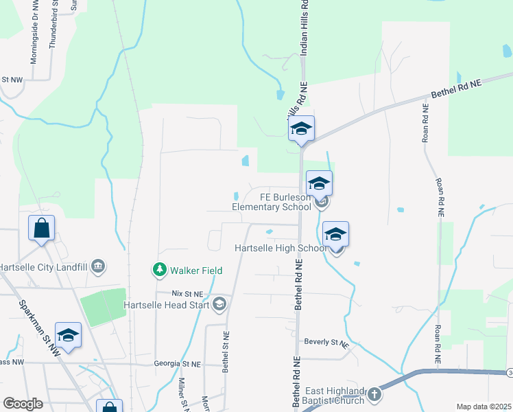map of restaurants, bars, coffee shops, grocery stores, and more near 1103 Highland Ct NE in Hartselle