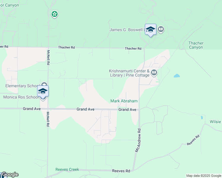 map of restaurants, bars, coffee shops, grocery stores, and more near 4530 Hendrickson Road in Ojai