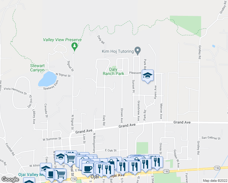 map of restaurants, bars, coffee shops, grocery stores, and more near 420 Andrew Drive in Ojai