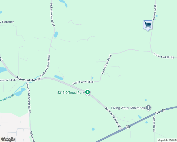 map of restaurants, bars, coffee shops, grocery stores, and more near 180 Foster Lusk Road Southeast in Calhoun