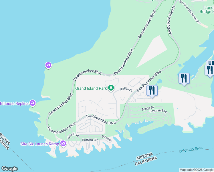 map of restaurants, bars, coffee shops, grocery stores, and more near 856 Isola Bella Loop in Lake Havasu City