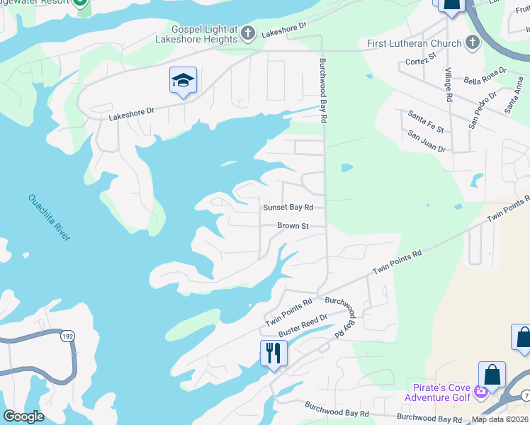 map of restaurants, bars, coffee shops, grocery stores, and more near 209 Sunset Bay Road in Hot Springs